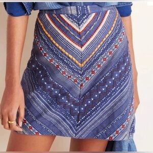 Anthropologie Maeve Embroidered Denim Mini Skirt Boho Size 0